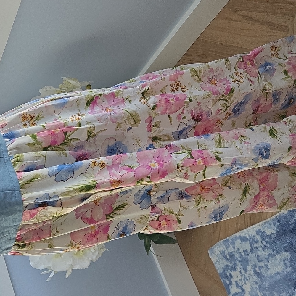 BAND OF THE FREE Floral Maxi Dress with Denim Bodice Size Medium - Picture 4 of 6